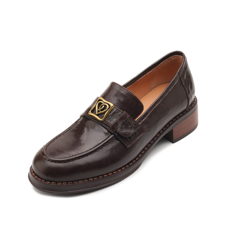 Women's Leather Loafers Retro Chunky Platform Slip-On Shoes